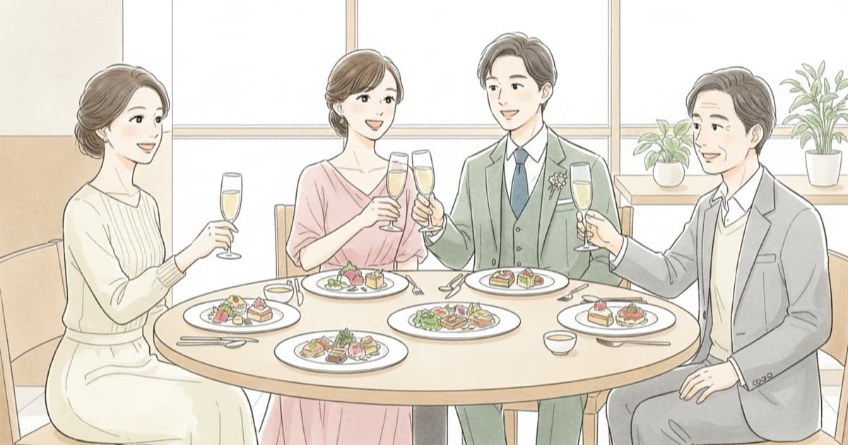 両家顔合わせ食事会 完全ガイド|費用相場・当日の流れ・挨拶文例・服装・しおりまで【2026年版】
