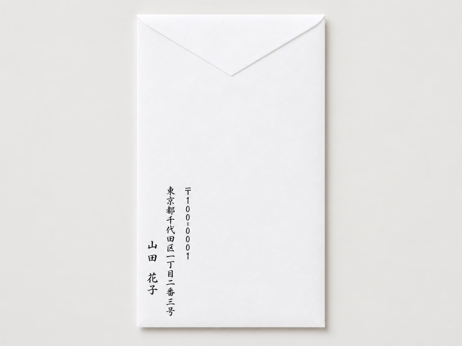 中袋の裏面。左下に郵便番号・住所・氏名が縦書きで書かれている